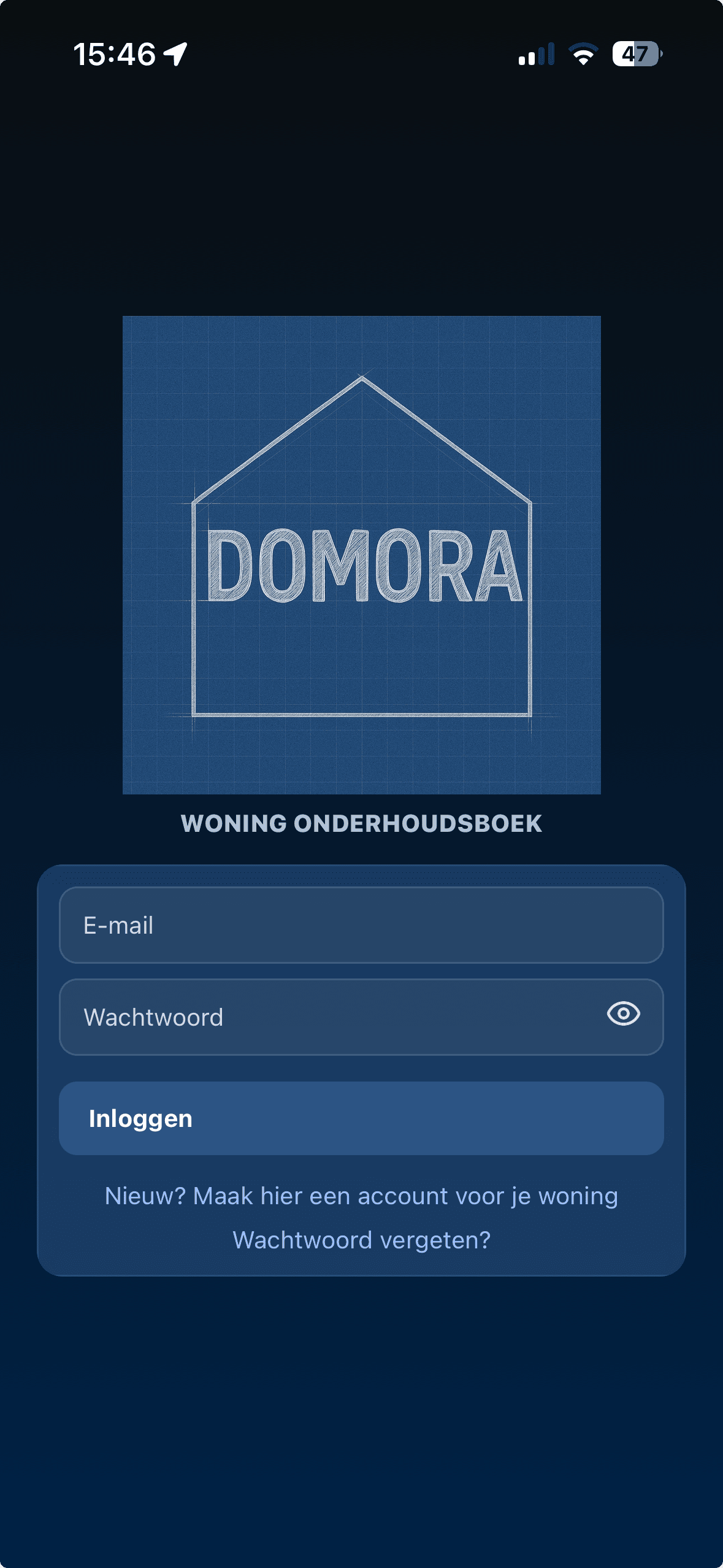 Schermprint van de originele Domora app